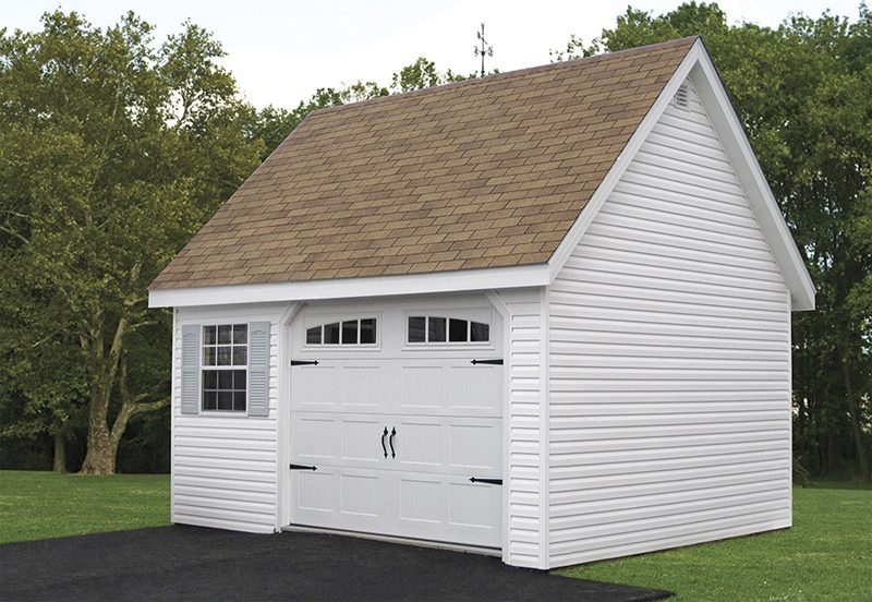 white a-frame single-car garage