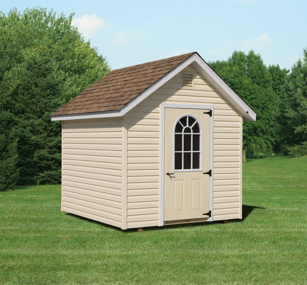 small cream-colored shed
