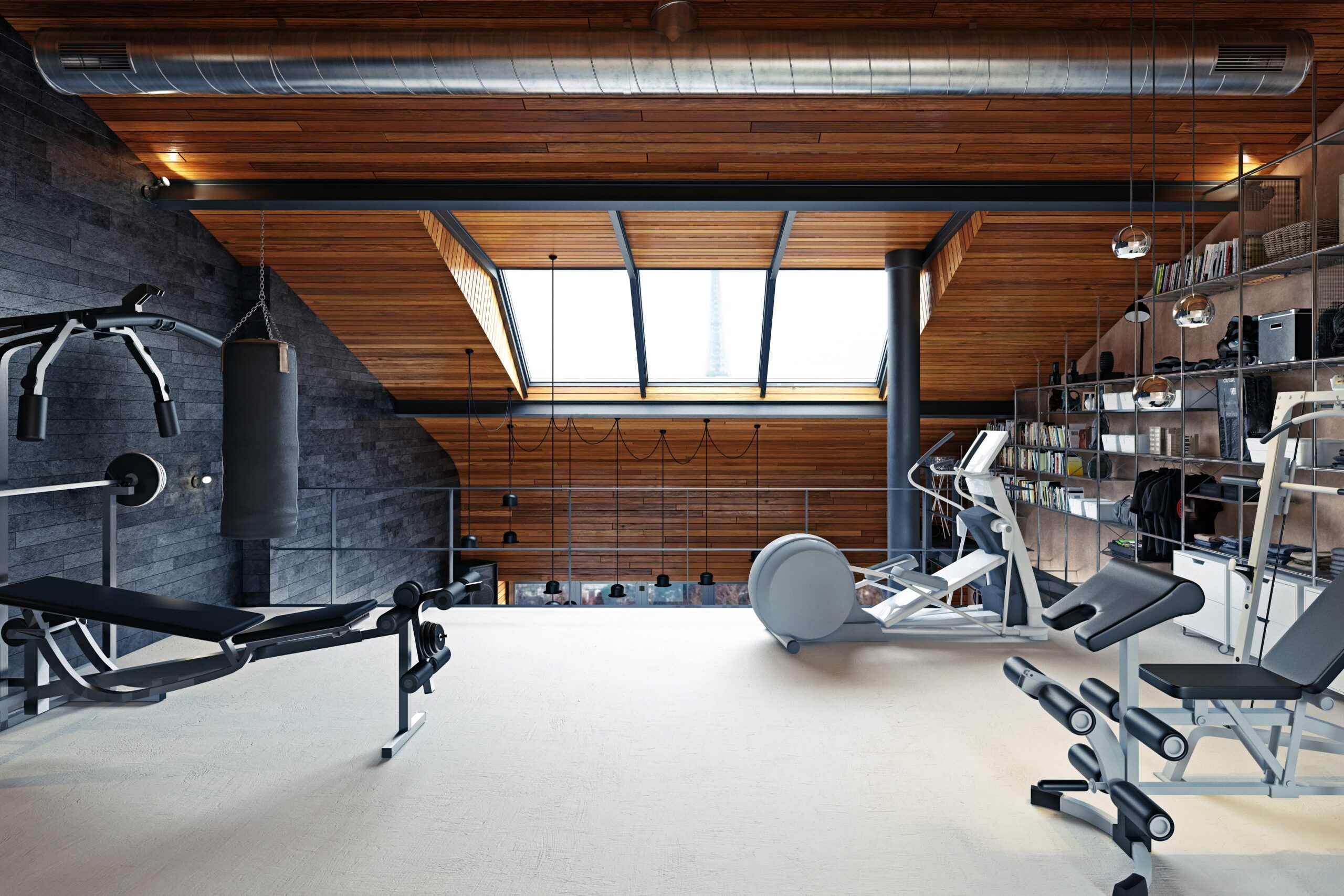 Home gym in an attic