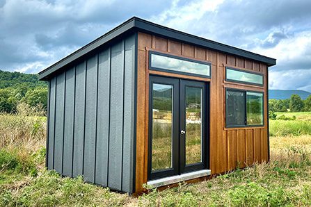 modern shed with glass doors